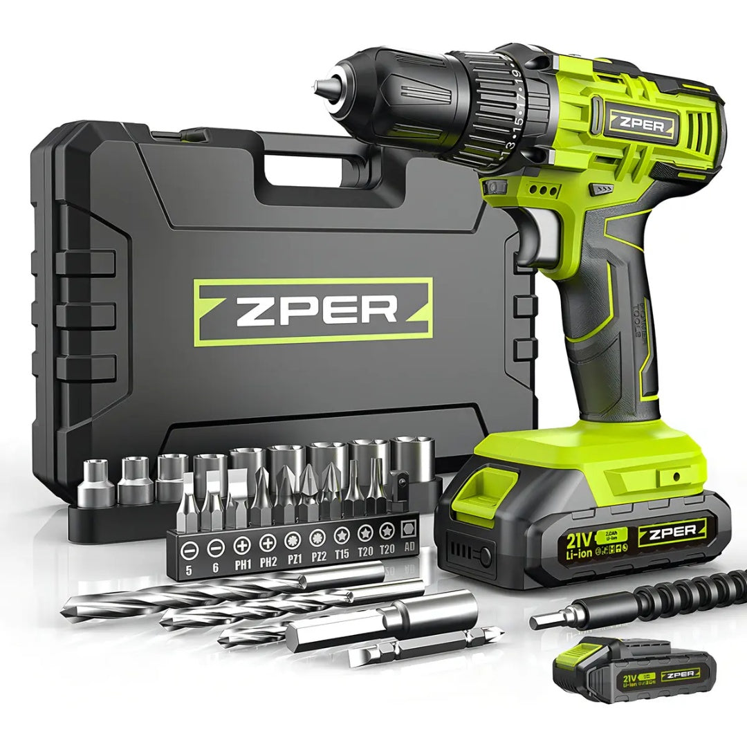 Furadeira de Impacto ZPER 21V 17000 BPM 2 Baterias Li-ion Verde