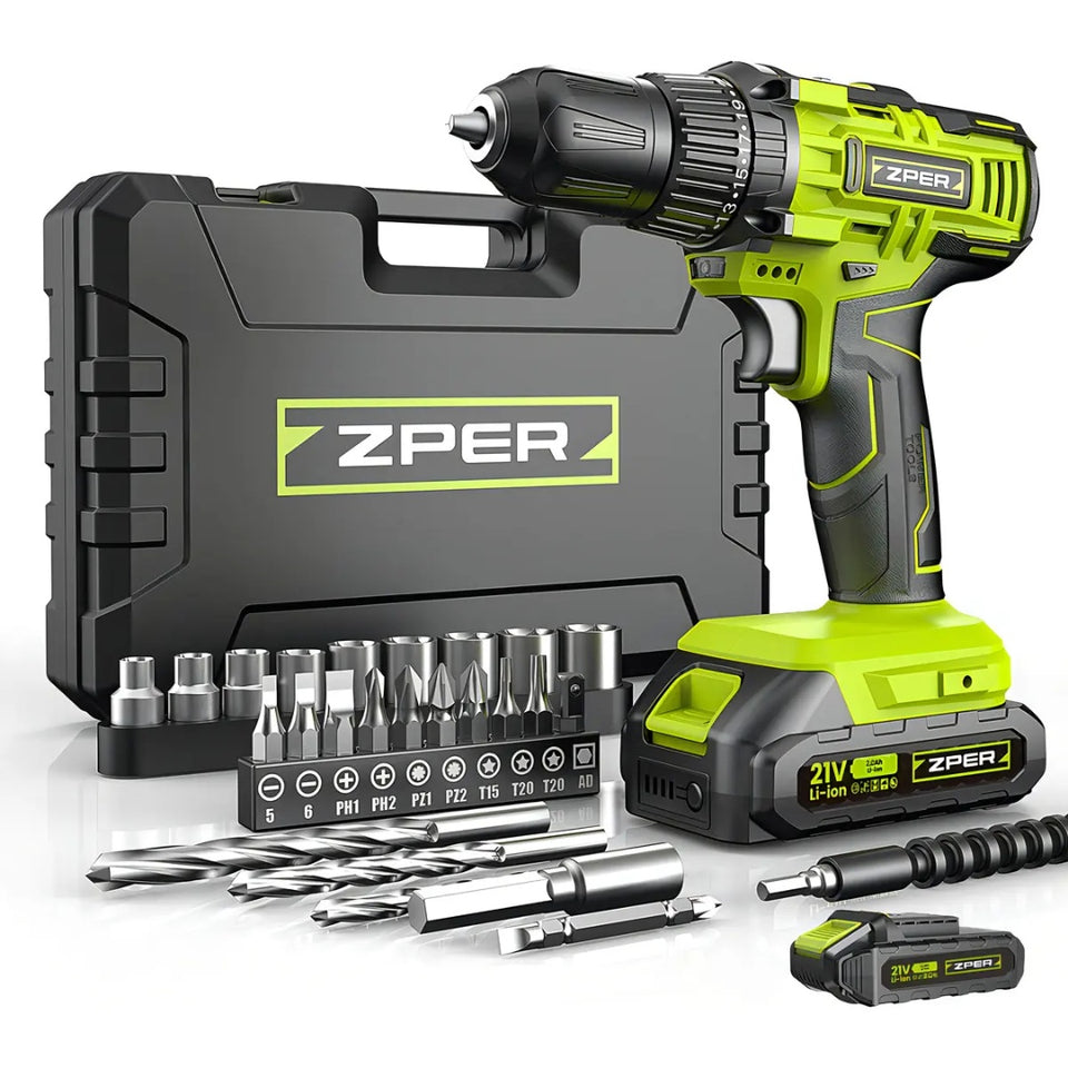 Furadeira de Impacto ZPER 21V 17000 BPM 2 Baterias Li-ion Verde