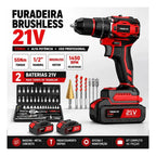 Furadeira de Impacto Brushless 21V com 2 Baterias e Kit 46 Peças