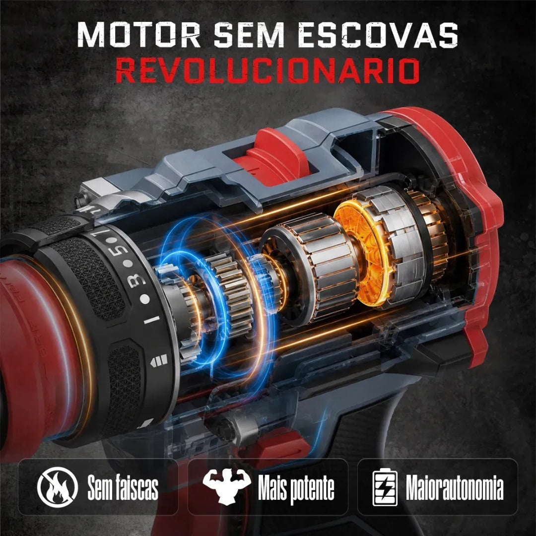 Furadeira E Parafusadeira Brushles Portátil Sem Fio 2 bateria 2 em 1 – Furadeira/Parafusadeira sem escovas com 25 acessórios padrão