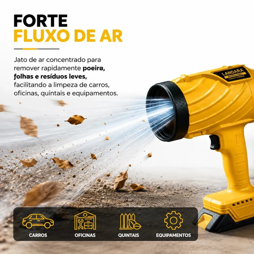 Soprador De Ar Eletrico Automotivo Folhas Potente Turbo 350W Com 2 Baterias 160000 RPM De Potencia Sem Fio Recarregavel Multiuso Landara