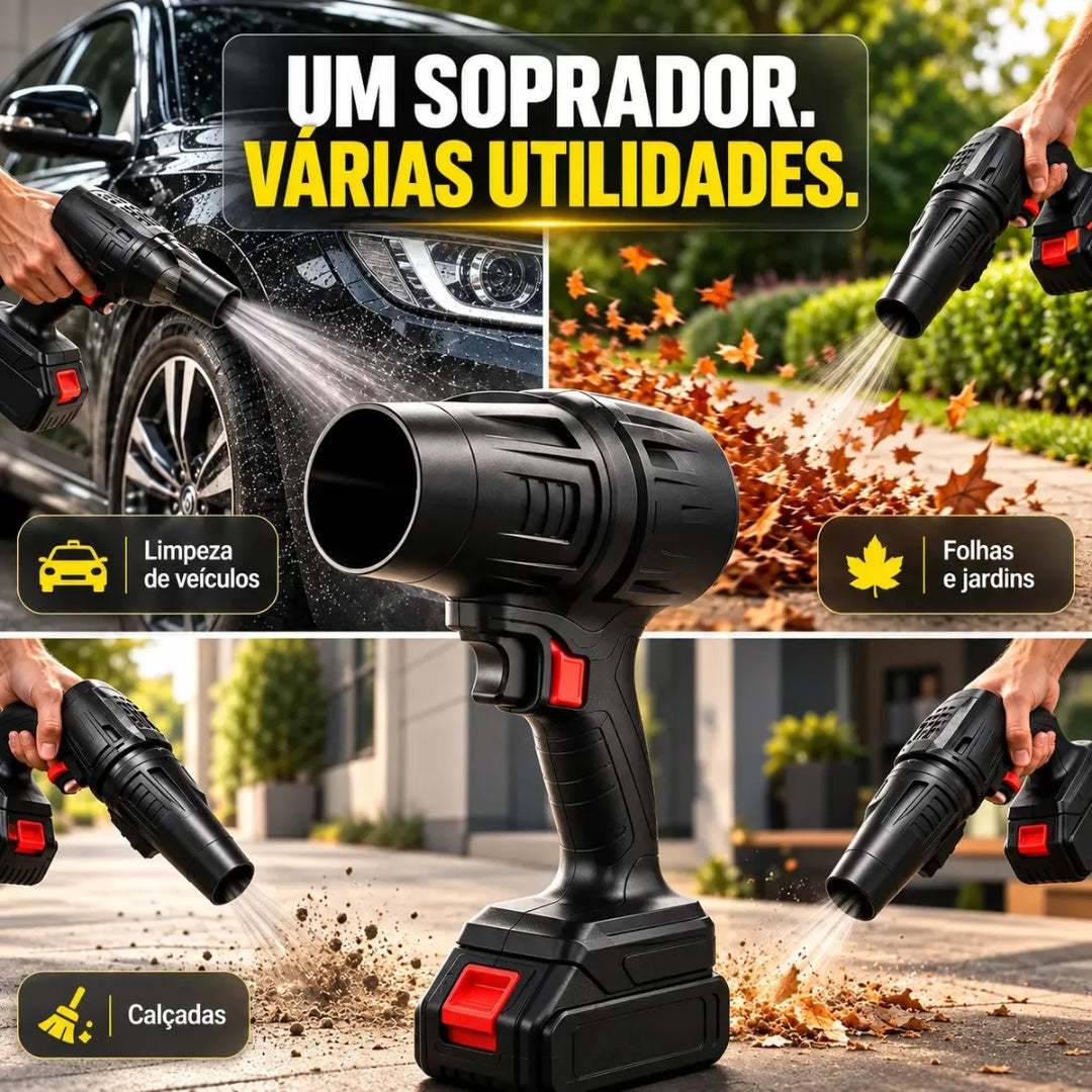 Soprador 48v Turbo Portátil Quicko Com 2 Baterias Recarregáveis Potente Preto