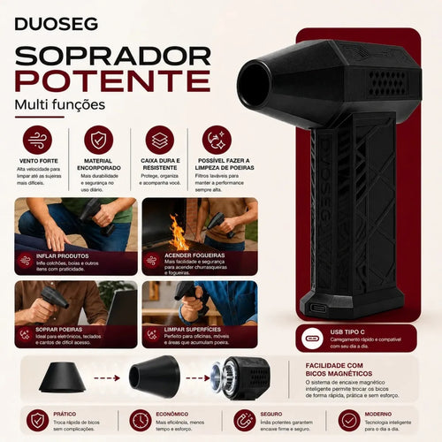 Soprador de Ar Mini Turbo Portátil USB Sem Fio Recarregável para Limpeza e Inflar DUOSEG