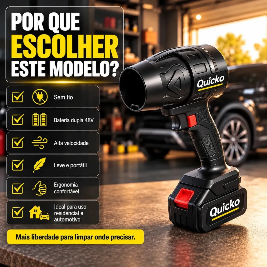 Soprador 48v Turbo Portátil Quicko Com 2 Baterias Recarregáveis Potente Preto
