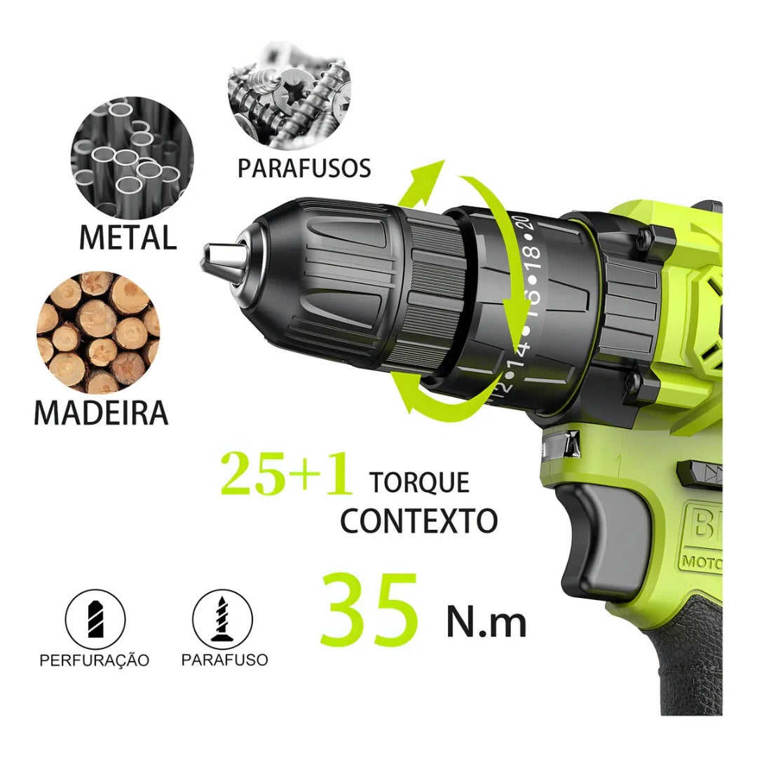 Furadeira de Impacto ZPER 21V 17000 BPM 2 Baterias Li-ion Verde