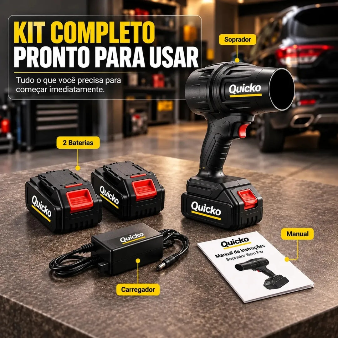 Soprador 48v Turbo Portátil Quicko Com 2 Baterias Recarregáveis Potente Preto