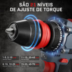 Furadeira E Parafusadeira Brushles Portátil Sem Fio 2 bateria 2 em 1 – Furadeira/Parafusadeira sem escovas com 25 acessórios padrão