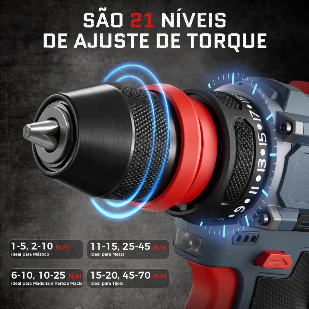 Furadeira E Parafusadeira Brushles Portátil Sem Fio 2 bateria 2 em 1 – Furadeira/Parafusadeira sem escovas com 25 acessórios padrão