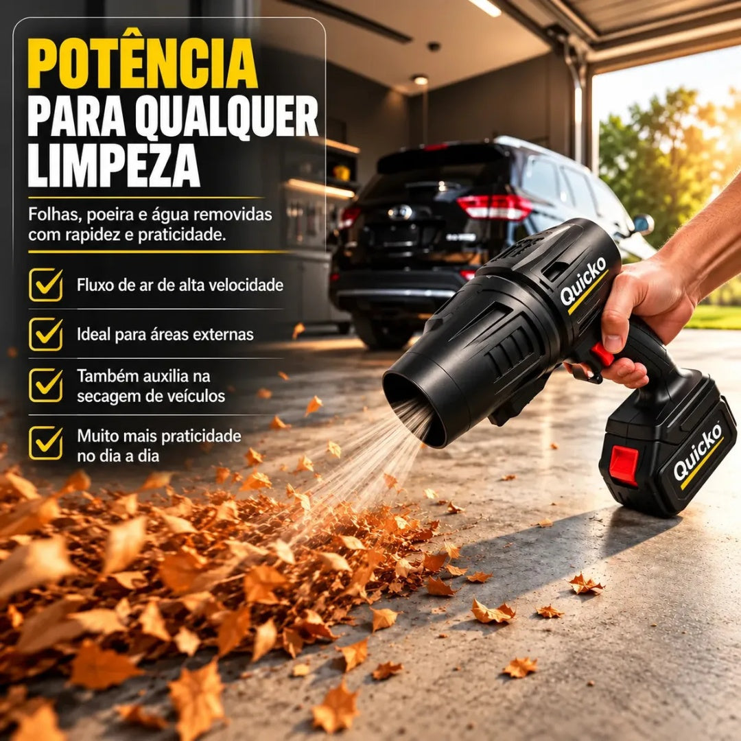 Soprador 48v Turbo Portátil Quicko Com 2 Baterias Recarregáveis Potente Preto