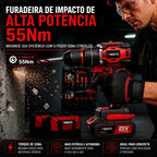 Furadeira de Impacto Brushless 21V com 2 Baterias e Kit 46 Peças
