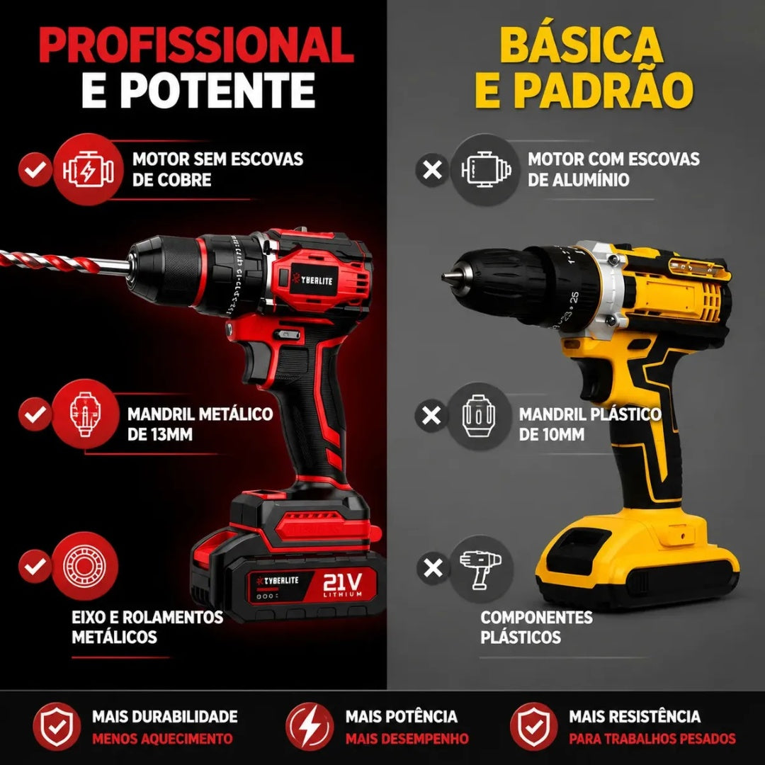 Furadeira de Impacto Brushless 21V com 2 Baterias e Kit 46 Peças