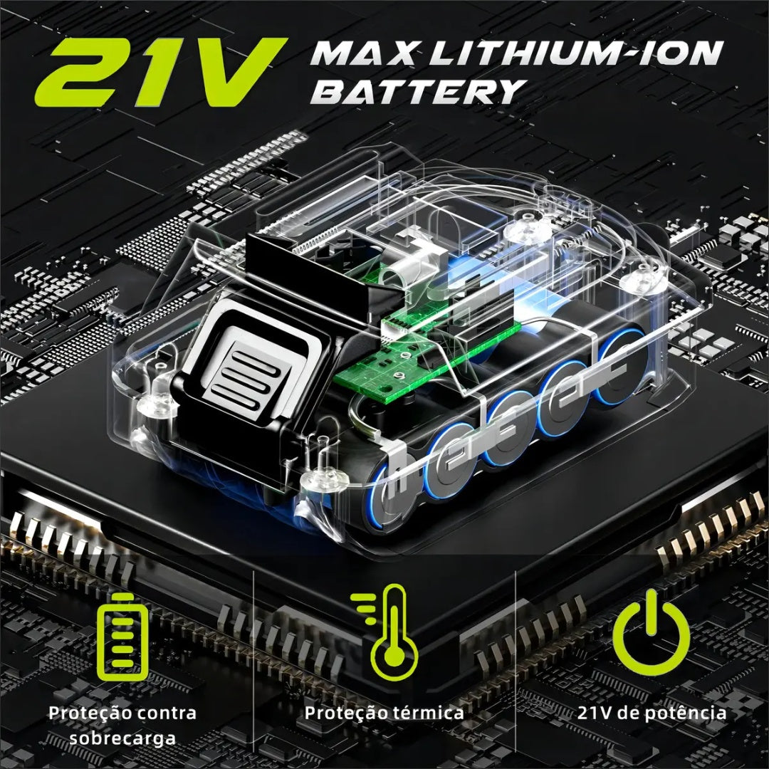 Furadeira de Impacto ZPER 21V 17000 BPM 2 Baterias Li-ion Verde
