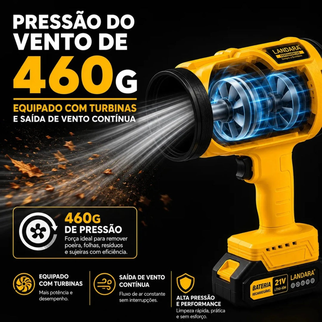 Soprador De Ar Eletrico Automotivo Folhas Potente Turbo 350W Com 2 Baterias 160000 RPM De Potencia Sem Fio Recarregavel Multiuso Landara