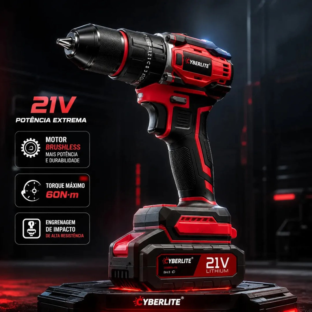 Furadeira de Impacto Brushless 21V com 2 Baterias e Kit 46 Peças