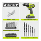 Furadeira de Impacto ZPER 21V 17000 BPM 2 Baterias Li-ion Verde
